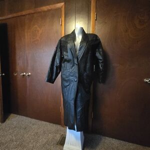 80's Vintage GIII Black Genuine Leather Trench Coat Beautful Paisley Design